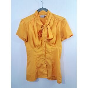 Eshakti Women's Yellow Button-up Blouse Top In Size XS Tie Front